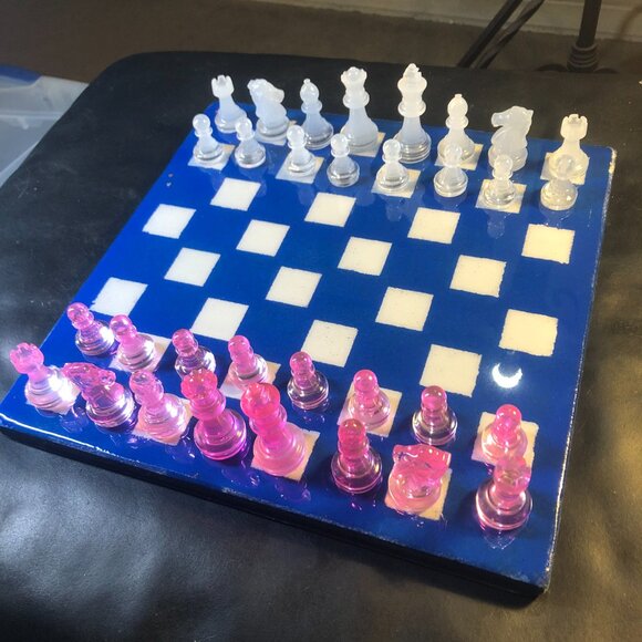 Resin Chess Set - Blue and Pink