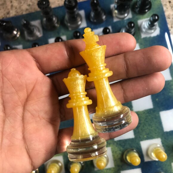 Resin Chess Set - Blue and Yellow