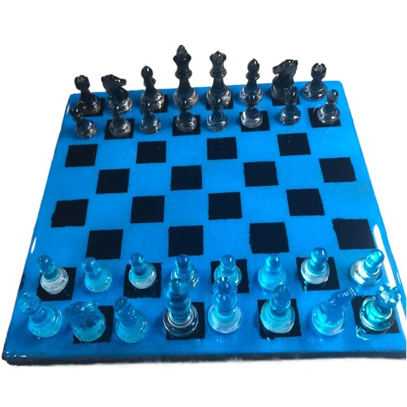 Resin Chess Set - Blue and Black