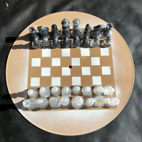 Vinyl Chess Set - Tan and White