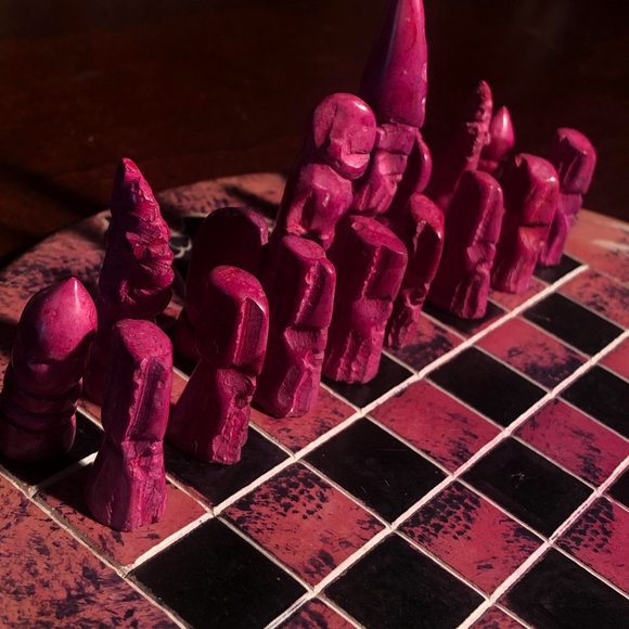 African Vintage Chess Set - Pink Chess Board