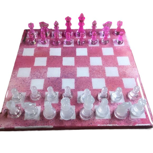 Resin Chess Set - Spotted Pink