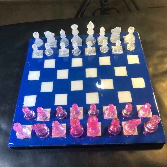 Resin Chess Set - Blue and Pink