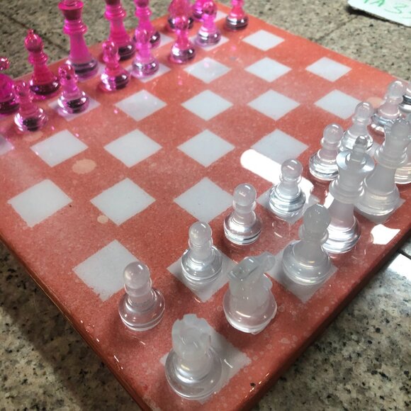 Resin Chess Set - Speckled Pink