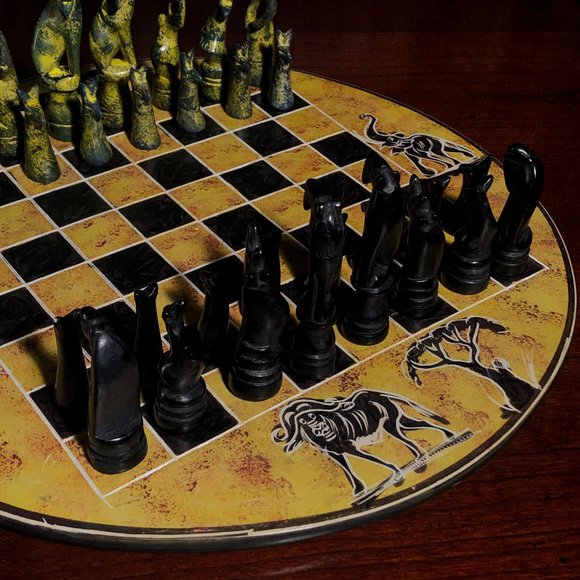 African Vintage Chess Set - Yellow Chess Board