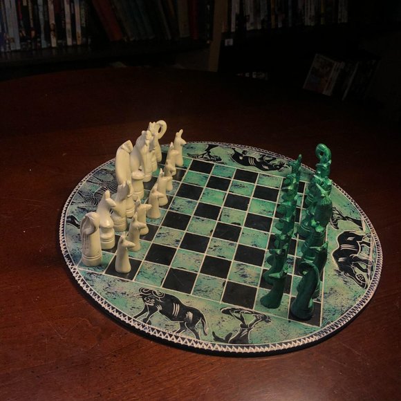 African Vintage Chess Set - Aquatic Green Chess Board