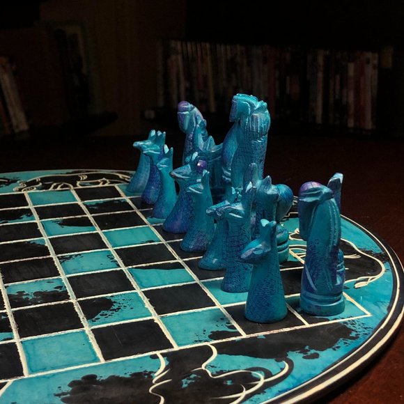 African Vintage Chess Set - Blue & Black Chess Board