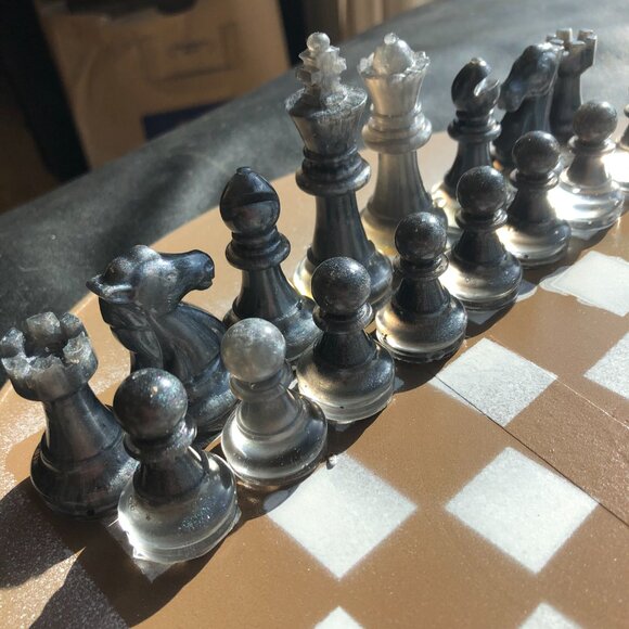 Vinyl Chess Set - Tan and White