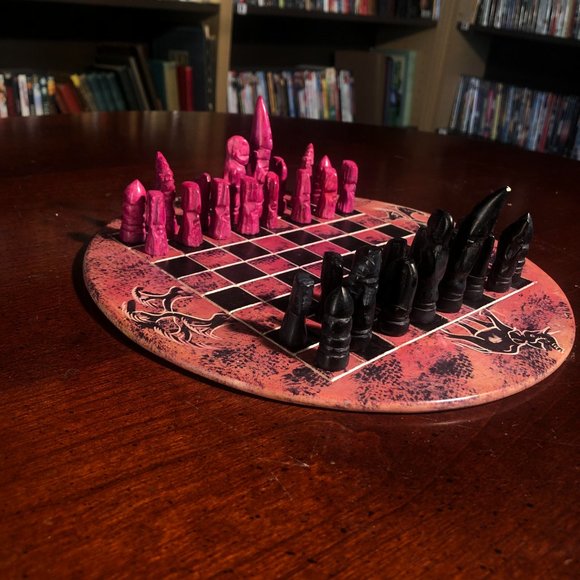 African Vintage Chess Set - Pink Chess Board