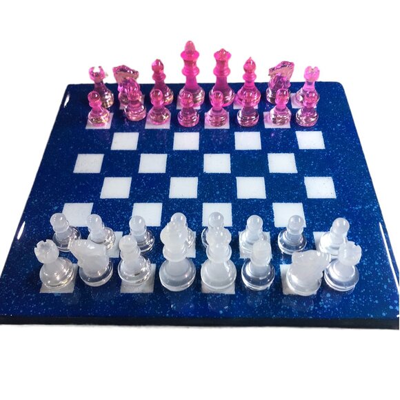 Resin Chess Set - Speckled Blue