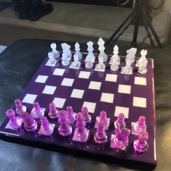 Resin Chess Set - Purple and White