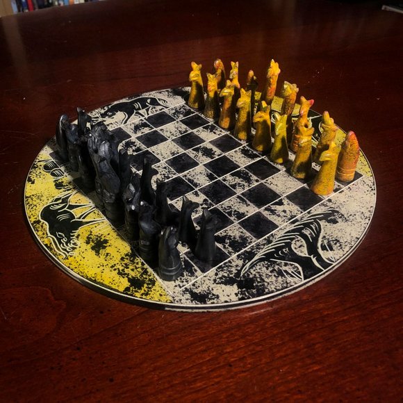 African Vintage Chess Set - Yellow Checkered Chess Board