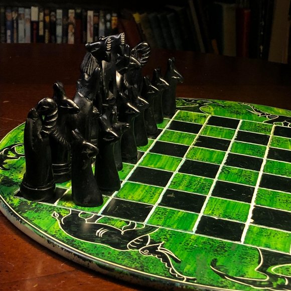 African Vintage Chess Set - Wild Green Chess Board