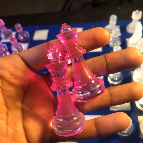 Resin Chess Set - Blue and Pink