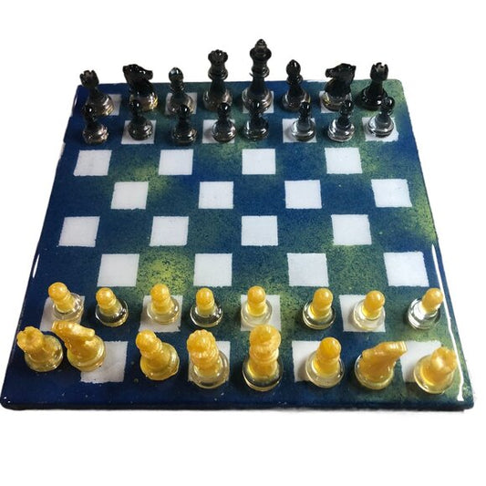 Resin Chess Set - Blue and Yellow